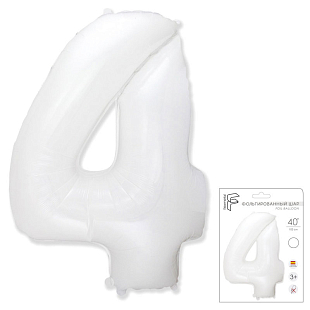 Цифра 4 Белая в упаковке / Four (без металлизации), фольгированный шар