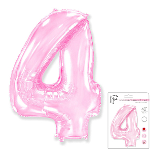 Цифра 4 Розовая в упаковке / Four, фольгированный шар