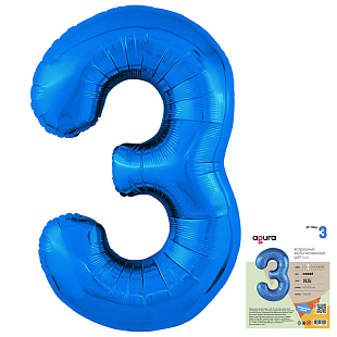 Цифра 3 Синяя Slim в упаковке, фольгированный шар