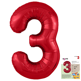 Цифра 3 Красная Slim в упаковке, фольгированный шар