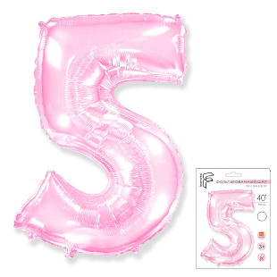 Цифра 5 Розовая в упаковке / Five, фольгированный шар