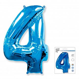 Цифра 4 Синяя в упаковке / Four, фольгированный шар