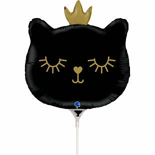 Котенок принцесса. Черный мини, фольгированный шар