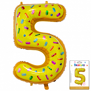 Цифра 5 Пончик в упаковке / Five, фольгированный шар