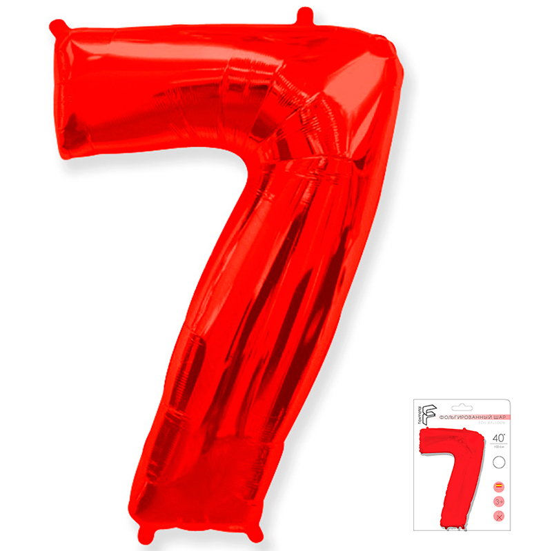 Цифра 7 Красная в упаковке / Seven, фольгированный шар