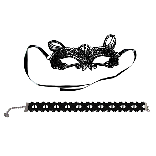Набор карнавальный "Кошка" Черный, 2 предмета  / маска и чокер