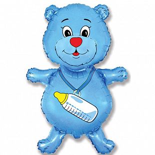 Медвежонок мальчик (синий) мини, фольгированный шар