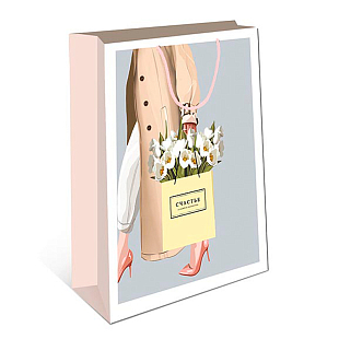 Пакет подарочный "Девушка с пакетом цветов", Розовый 