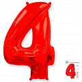 Цифра 4 Красная в упаковке / Four, фольгированный шар